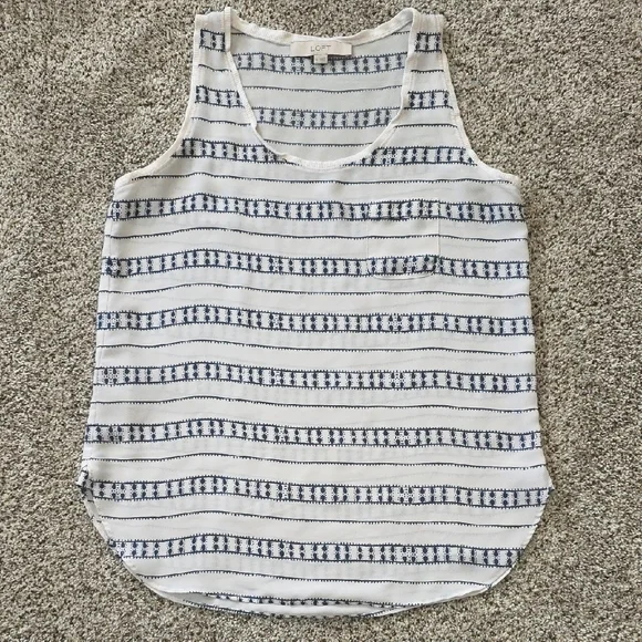 LOFT Women's Navy and White Patterned Tank Top - Picture 1 of 7